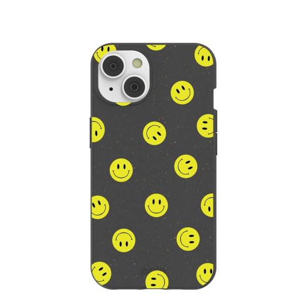 Black Smiley iPhone 14 Case with MagSafe Module For Sale