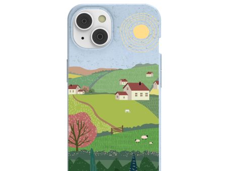 Powder Blue Sunny Countryside iPhone 14 Case with MagSafe Module Cheap